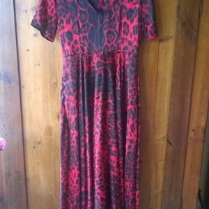Red Leopard Satin Maxi Dress